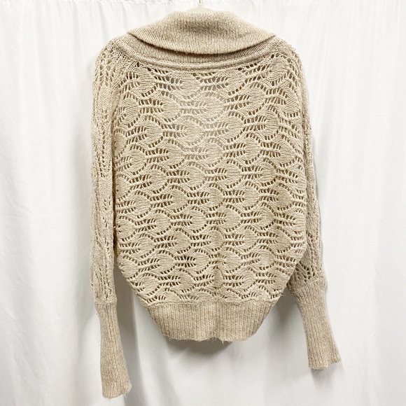 Free People Cream Wool Blend Open Knit Bat Sleeve Cardigan Sweater - Picture 6 of 9